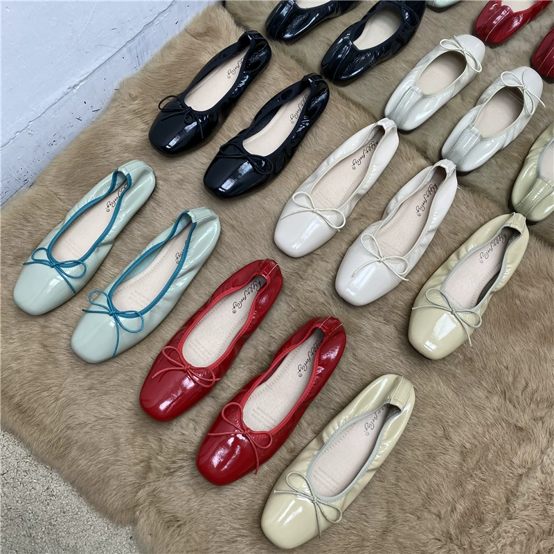 2024 весна Новые красные балетные туфли Bowle Shoes Бабушкиные туфли супер мягкие одинарные туфли женские ретро тихоокеанские красные туфли