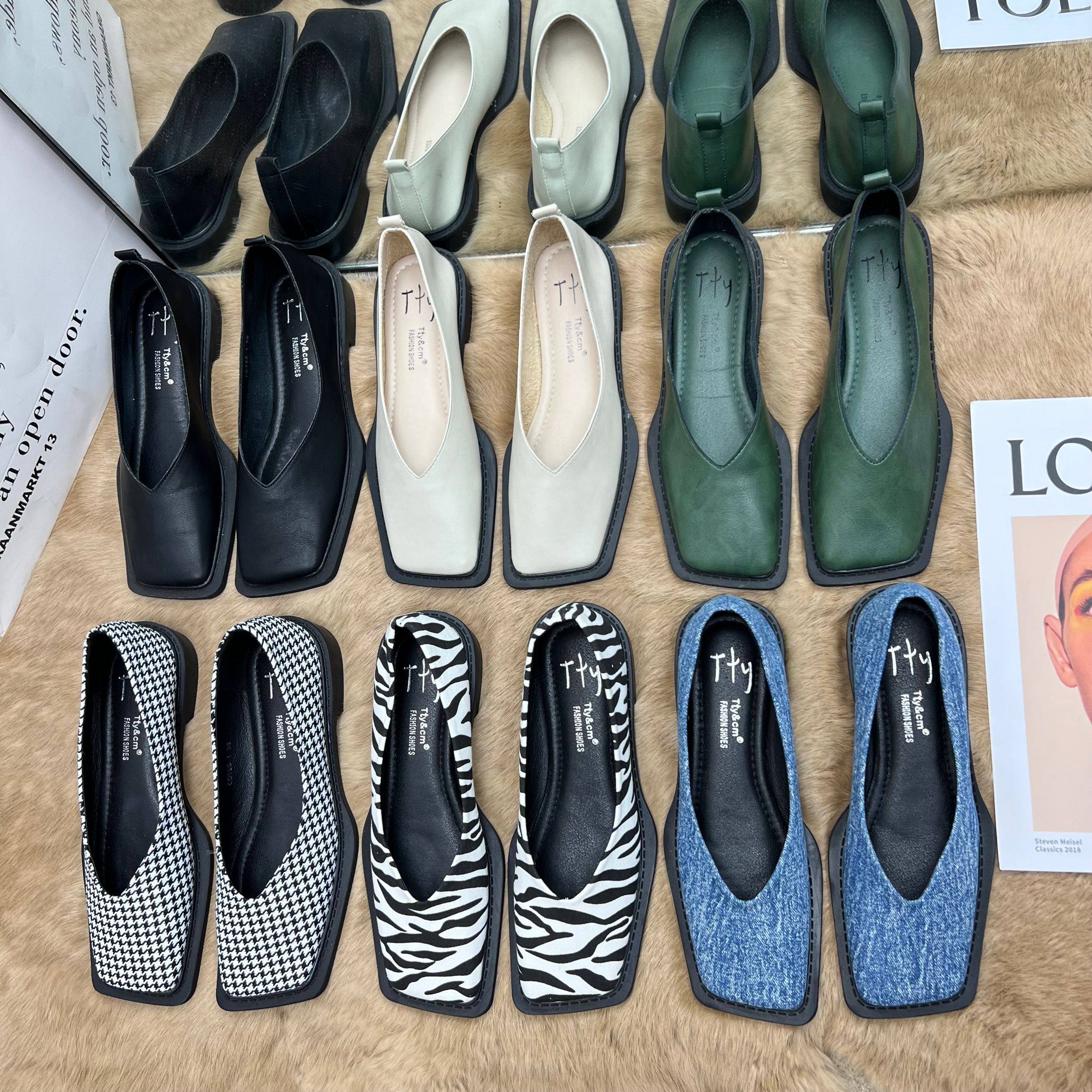 Square Head Low Heel single shoe Thousand Birds Gaggle Leather Shoes 2022 Spring New Foot Pedal Zebra Lefu Shoes Sloth Working Shoes