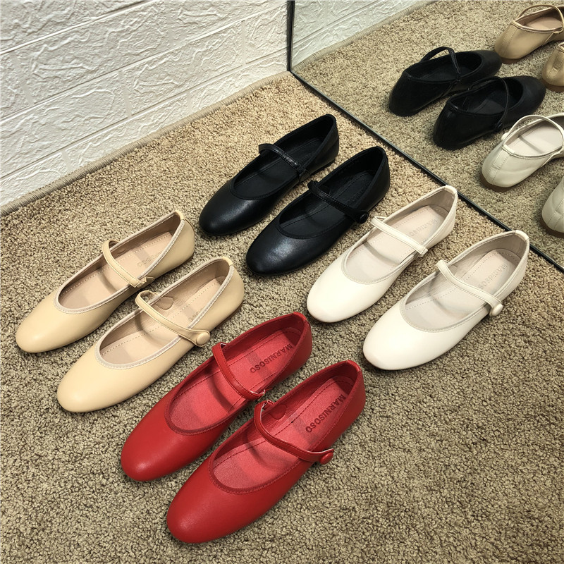 All-match round head word with snap button soft bottom shoes women 2022 new comfortable Mary Jane shoes flat ballet shoes