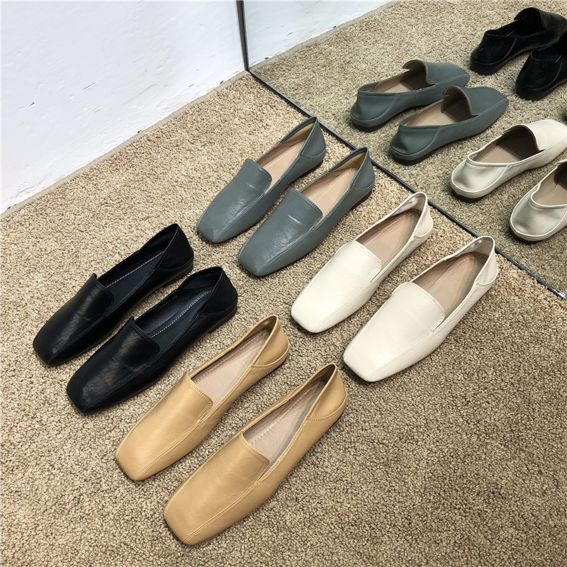 Korean version of INS new square toe pedal single shoes small leather shoes 2023 spring all-match lazy shoes women's two wear flat shoes