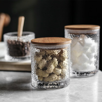 Glass sealed jar hammer eye pattern tea grain storage pot coffee bean household round kitchen storage bottle