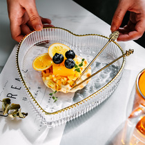 Glass fruit plate household heart-shaped thick gold edge transparent jewelry display storage creative Net Red simple flat plate
