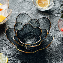 Glass Flower Bowl Nordic gilt transparent bowl cute cherry blossom dessert bowl home large dim sum European tableware