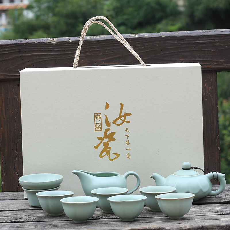 The whole set of gift tea set wholesale custom ceramic tea set logo can be printed company advertising Ge Kiln Ru porcelain batch teapot