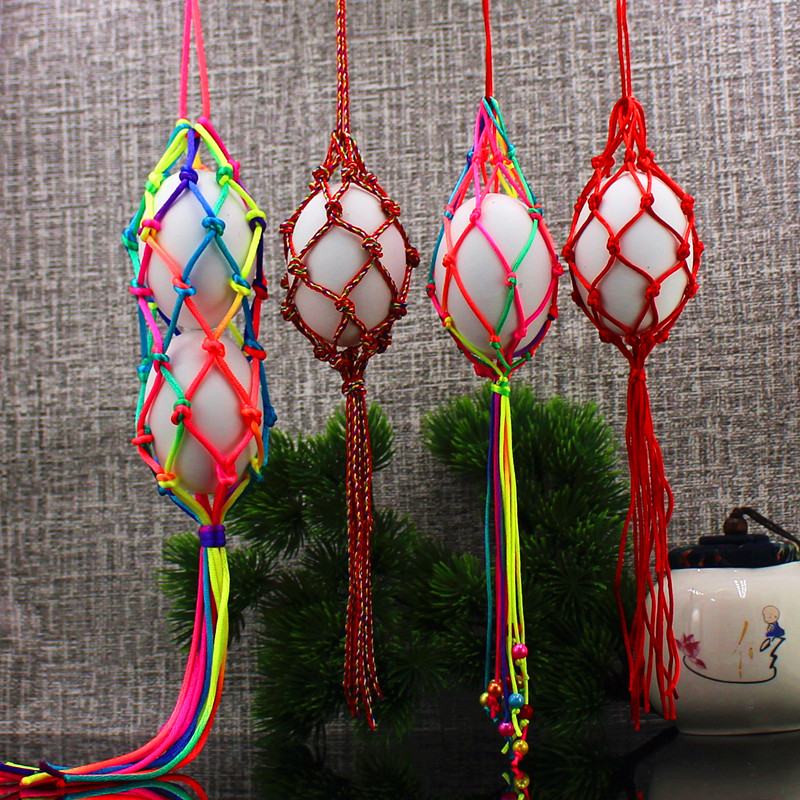 Lixia Kindergarten children's egg pocket Dragon Boat Festival Multicolored eggs Duck eggs hanging neck egg net Egg bag hand woven finished products