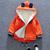 Boy and girl plus coat infant and child autumn and winter wear thickening hood zipper baby warm cartoon tops
