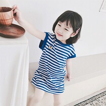 Girls Yellow Leisure New Strip T-Shirt Cotton Trend Ruby Fashion Dress Popular Han Edition Personality