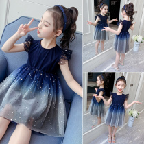 Girl Summer Gradual Star Dress Fashion Big Child Sleeve Little Girl Princess Blossom Dress Red