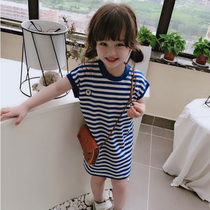 Girl sleeveless dress Summer Summer Girl baby holiday long college wind striped T-shirt cotton