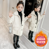 Girls coat dress new childhood hair coat in the ocean of large children lamb suede middle long princess dress white