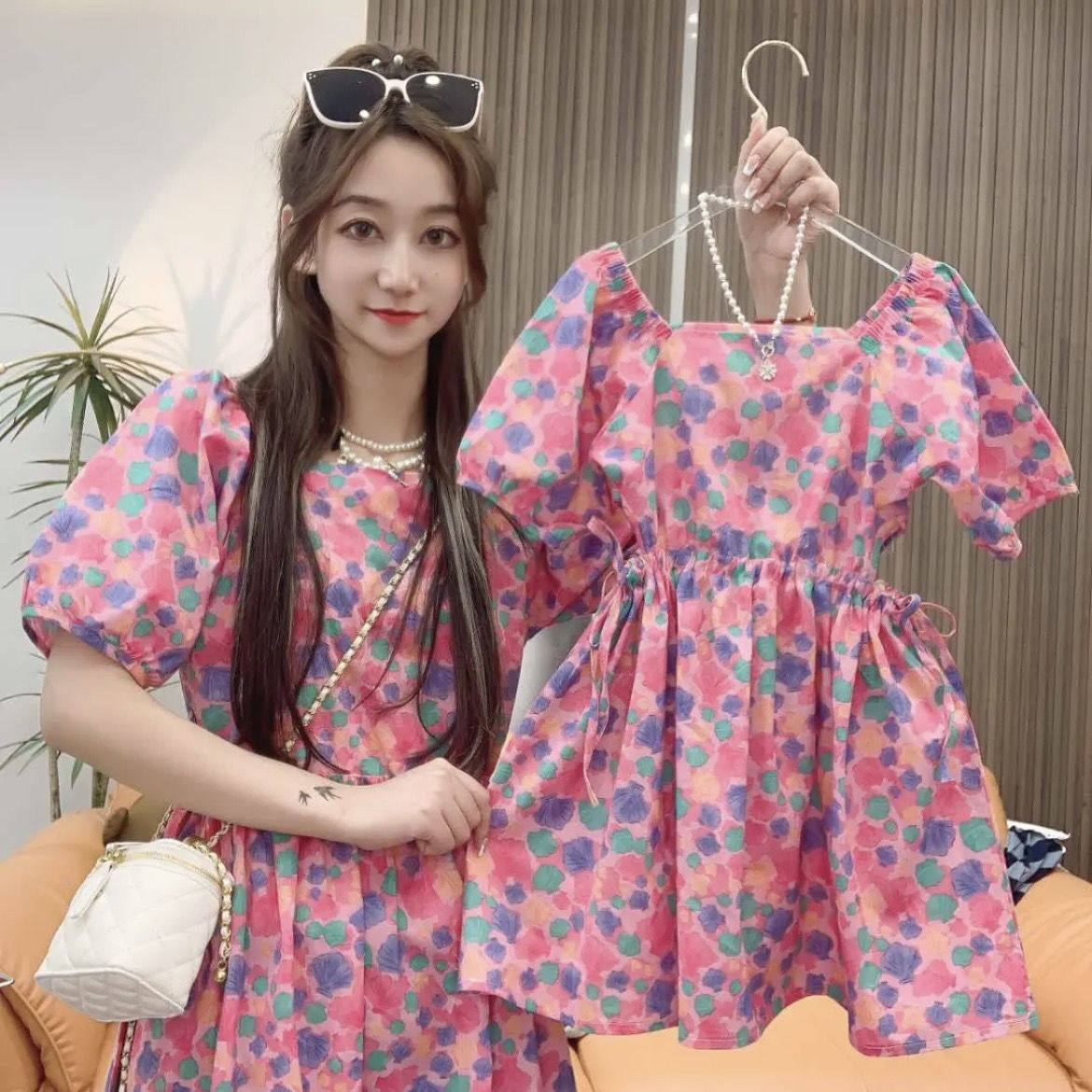 Tourist holiday photo beach Conspico Slim Fit Mother Women Dress daughter Dress New Summer Dress Girl Cotton Fabric Skirt-Taobao
