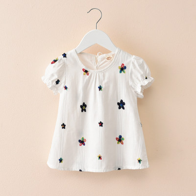 Child Clothing Summer Clothing White Shirt Children Han Version Short Sleeve Shirt Girl New Blouses Cotton Lady Foreign Air Doll Shirt 