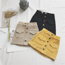 2021 Girls Spring and Autumn New Sweet Pocket Childrens Road Skirt Girls Baby Pure Color Skirts