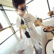 Girls Middle-Term Dress Loose Long Dress Short Sleeve Childrens Package Dress Dress Low Leaves