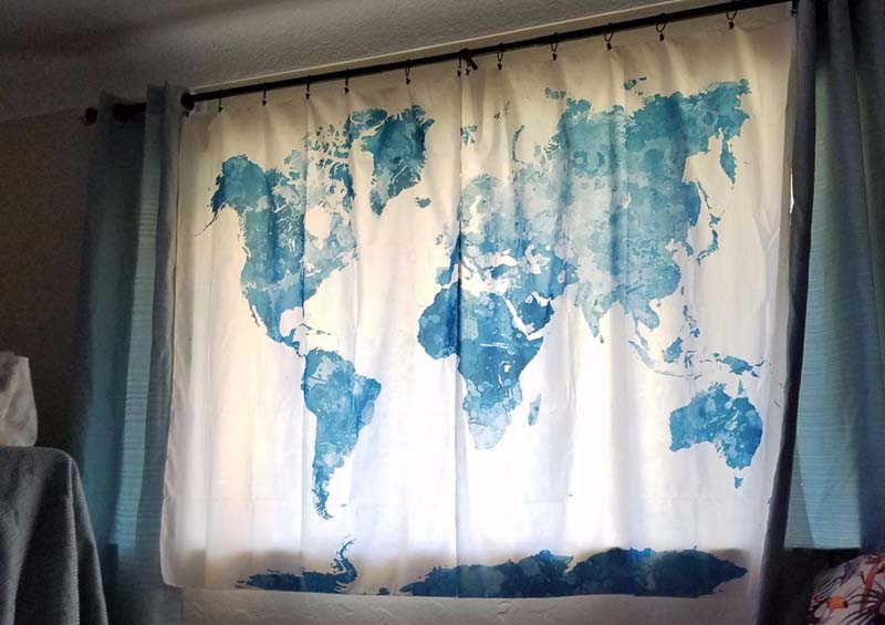 INS màu xanh và trắng bản đồ tấm thảm polyester treo vải chụp lưới màu đỏ nền trang trí vải rèm khăn trải bàn vải dã ngoại thảm treo tường decor