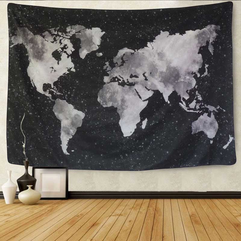 INS màu xanh và trắng bản đồ tấm thảm polyester treo vải chụp lưới màu đỏ nền trang trí vải rèm khăn trải bàn vải dã ngoại thảm treo tường decor