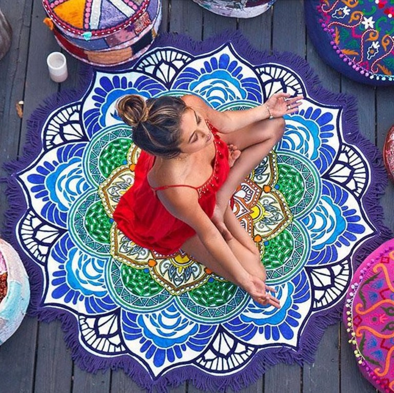 Tấm thảm trải sàn hình hoa sen mandala hình hoa sen tròn microfiber khăn tắm ngoài trời thảm trải sàn thảm treo đầu giường