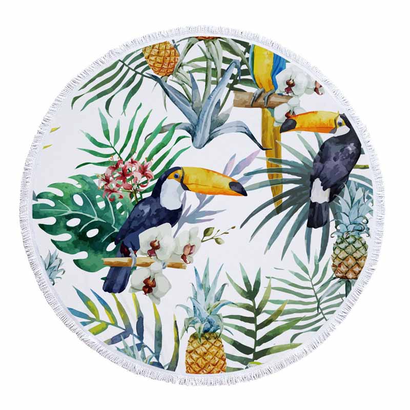INS mới peacock flamingo thực vật tròn trang trí tấm thảm ngoài trời bãi biển tua khăn khăn - Tapestry thảm trang trí phòng khách