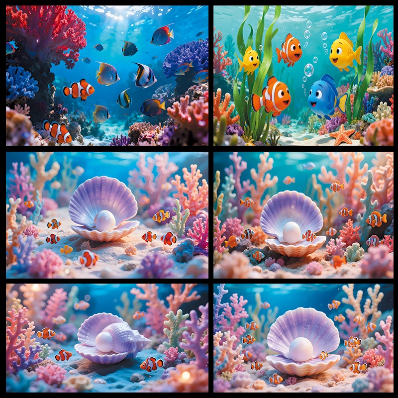 Fish Tank Background Paper Painting High-Definition Picture 3D Stereo Wallpaper Style Underwater World Ocean World Series