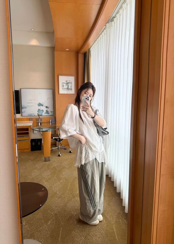 Arte Korean Style Lazy Style White Lace Patchwork Shirt for Women Summer Loose Slimming Mid-Length Five-Quarter Sleeve Top