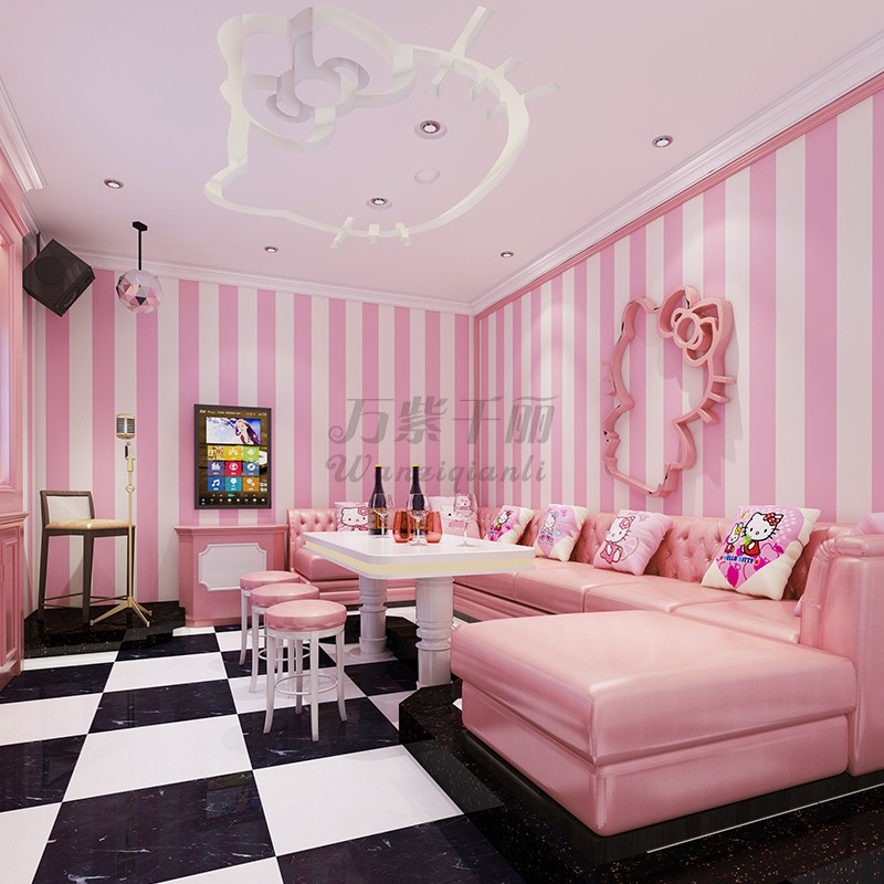 Pink striped wallpaper princess pink cute girl warm non-woven living room bedroom children's room wallpaper girl