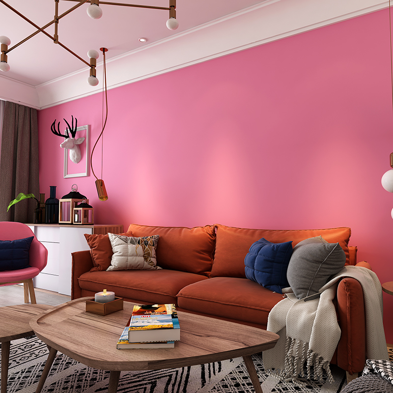 Wallpaper pink princess powder Nordic ins style pure color living room plain color beauty salon girl bedroom pure pink wallpaper