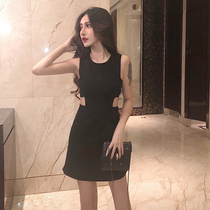 Nightclub sexy naked waist small black skirt sleeveless vest skirt slim dress slim dress party dress dress dress