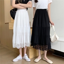 White fairy mesh stitching skirt summer a-line skirt womens high waist mid-length 21 new Hepburn wind umbrella skirt XJCQ