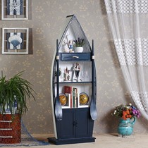 Blue and white ship cabinet storage cabinet 140CM ship-shaped storage cabinet Mediterranean style entrance decorative cabinet photo props