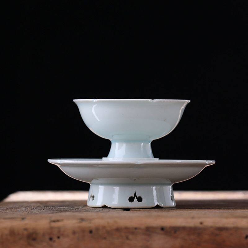 Hand Imitation Song Lake Tian Kiln Shadow Green Glazed Tea Brewand single cup High foot master's cup Song Dynasty Point Tea Ceramic Cup tea set