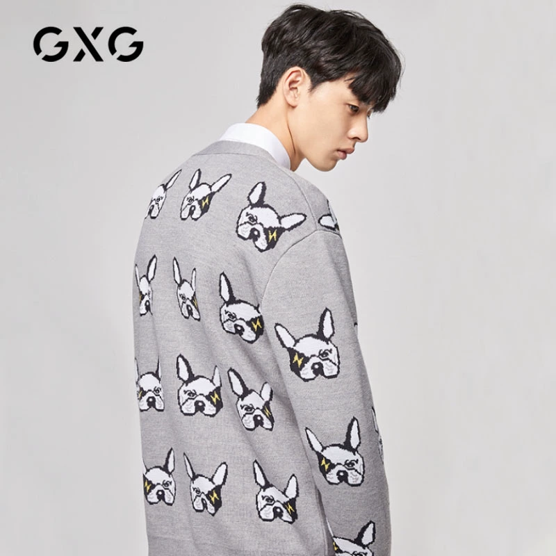 Áo khoác len cổ chữ V GXG nam cardigan cardigan Áo len dệt kim GY130213E - Cardigan