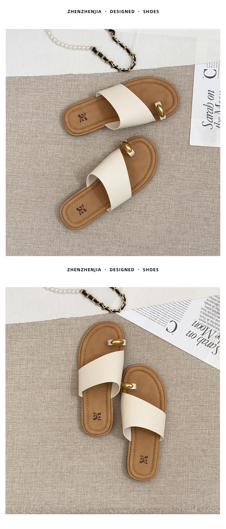 复古银色套趾凉拖鞋女2025夏季新款百搭平底一字拖配裙子沙滩半拖详情11