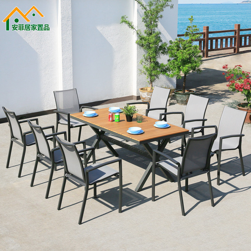 Outdoor courtyard tables and chairs outdoor garden casual teak dining table and chairs combined anti-corrosion wood balcony solid wood table and chair