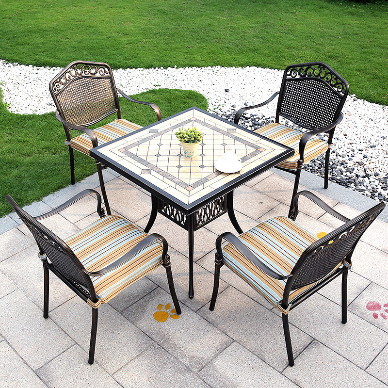 Cast aluminum outdoor desk and chair outdoor garden garden waterproof three or five pieces of furniture casual iron table and chair combination