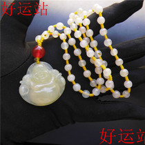 New promotion Burmese yellow dragon jade happy Buddha ladies pendant handmade jade pendant neck ornament yellow wax stone round bead jade necklace