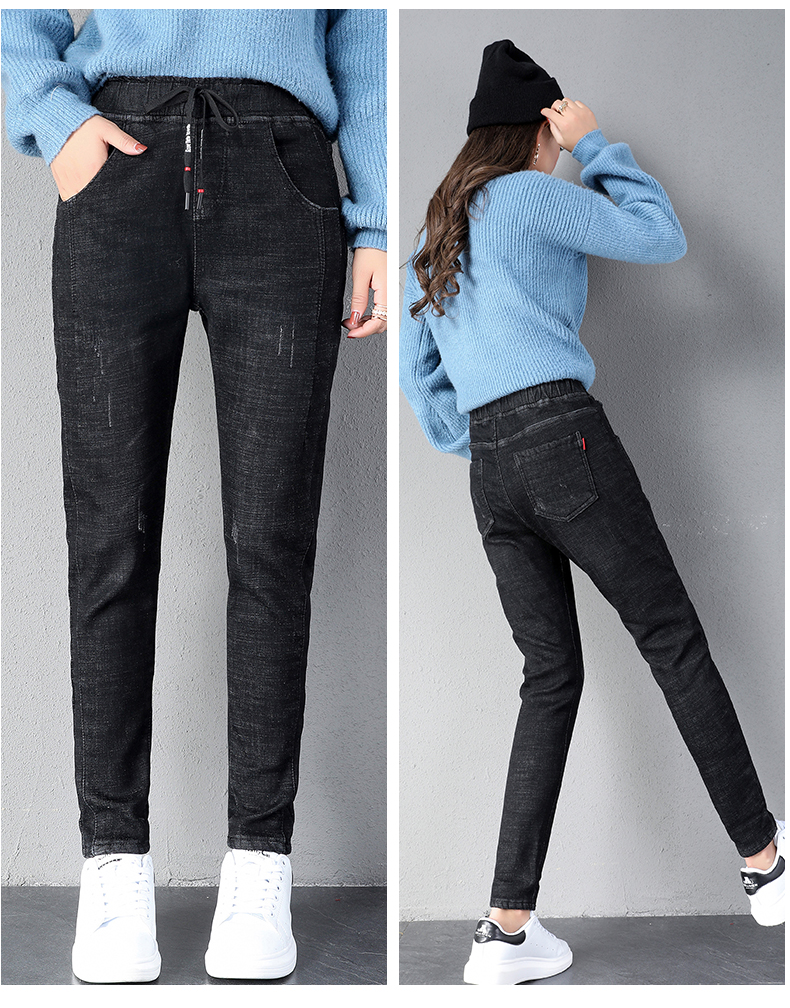 2018 thu đông mới quần jeans nữ thun co giãn thường giản dị cộng với quần nhung dày làm hậu cung cao eo - Quần jean quần jean ống đứng nữ đẹp