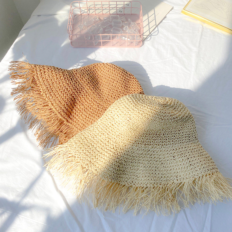 Korean Version Knit Great hat Grass Hat 100 Lap Basin Hat Day Department Seaside Holiday Summer Sun Protection Beach folding sun hat