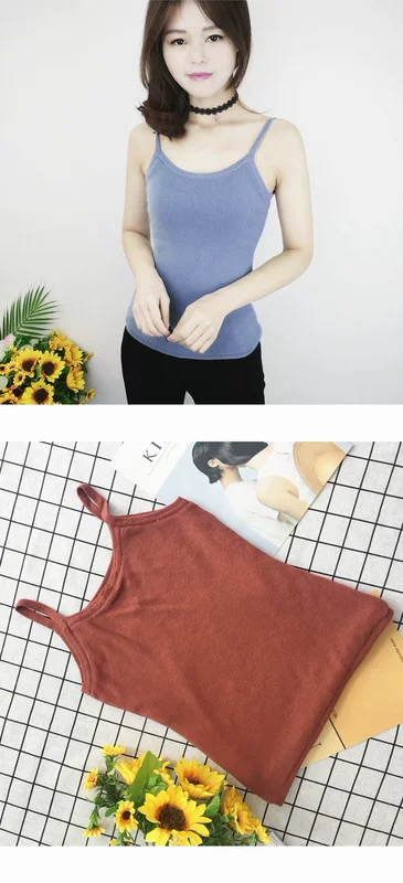 Mùa đông Hàn Quốc Slim cộng với nhung dày ấm áp vest nhỏ sling bên trong áo dệt kim chạm đáy Áo không tay Phụ nữ