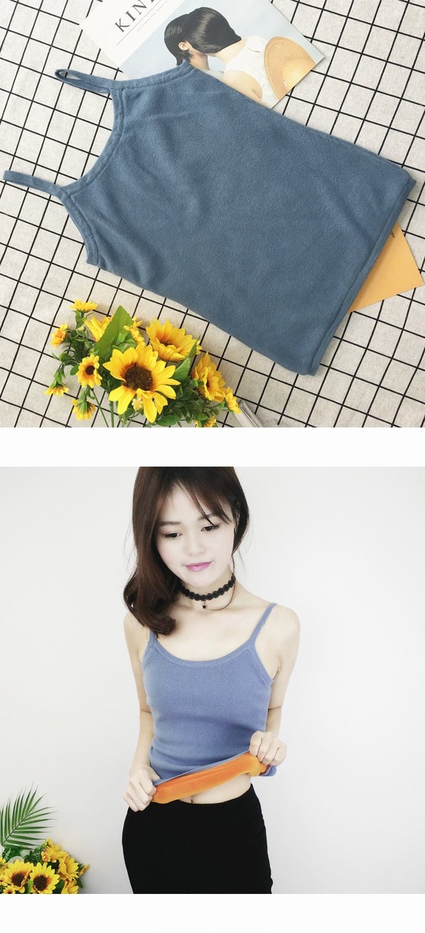 Mùa đông Hàn Quốc Slim cộng với nhung dày ấm áp vest nhỏ sling bên trong áo dệt kim chạm đáy Áo không tay Phụ nữ áo sát nách