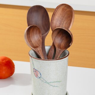 Large Household Wooden Long-Handled Soup Spoon, Acacia Wood Walnut Spoon, Noodle Spoon, Vintage Trendy Salad Spoon