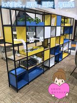 Loft bookshelf shelf Restaurant Wrought iron screen Industrial style decorative flower rack Iron lattice cabinet Office partition