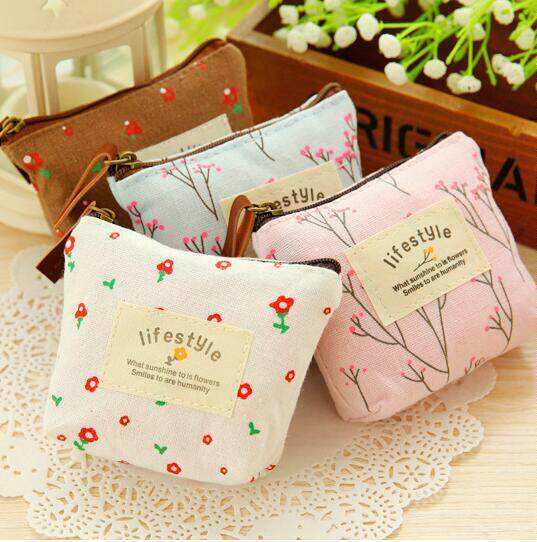 Korean cute cartoon creative women's canvas floral change small wallet coin purse school gift small gift