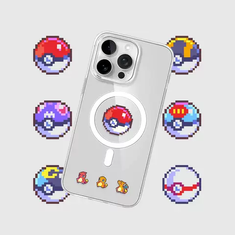 Pokemon Pixel Art Pokeball Charmander Red Blue Purple Phone Case for iPhone 17, 16, 15, 14, 13 and 12