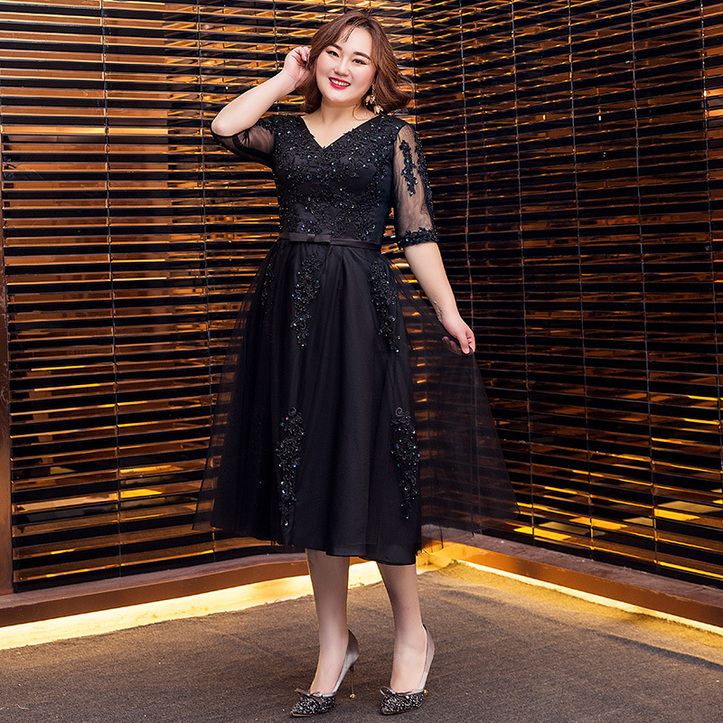 Evening Dress for Plus-Size Women, Slimming, 100kg Covers the Body, Black, High-End, Elaborate Host Performance Dress Evening Dress for Plus-Size Women, Slimming, 100kg Covers the Body, Black, High-End, Elaborate Host Performance Dress