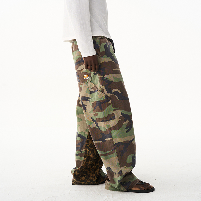 Exitmode26Ss Loose Casual Patchwork Color-Block Camouflage Leopard Print Lumberjack Unisex Cargo Pants