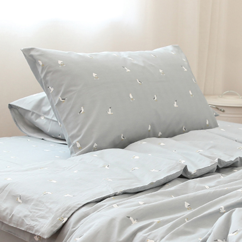 Seagull Grey Cartoon Minimun Atmosphere Pure Cotton Full Cotton Pillowcase Can Be Set