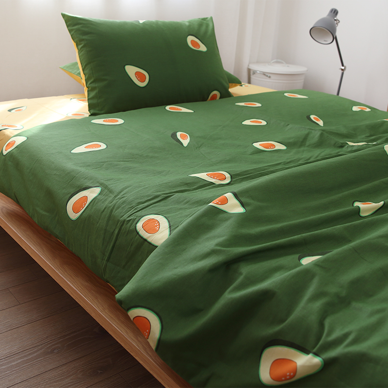 Beef Butter Fruits AB Version Fresh Pure Cotton Twill Linen Quilt Cover Full Cotton Pillowcase Bed Hat AB Noodle can be set as a dormitory