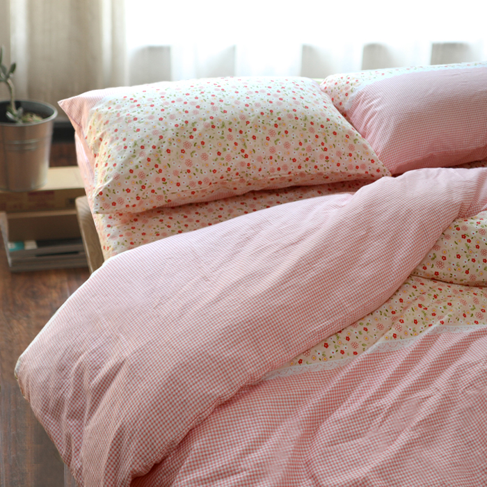 Pillow cover single piece cotton cotton thick single double bedding pillowcase unprinted simple floral pastoral pink custom-made