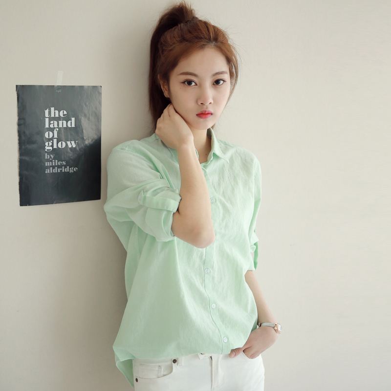 2024 Spring Korean Style Loose White Shirt Women's Long Sleeve Mid-Length Cotton Linen Thin Casual Sunscreen Solid Color Shirt
