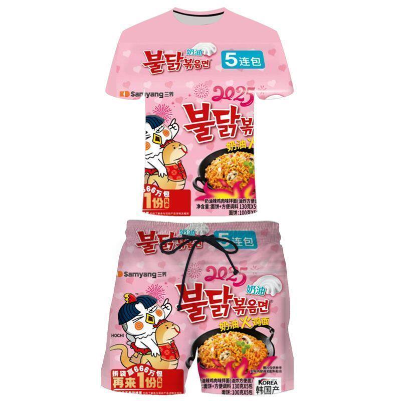 夏季新款韩国火鸡面图片 青少年学生休闲个性T恤短裤套装可定制